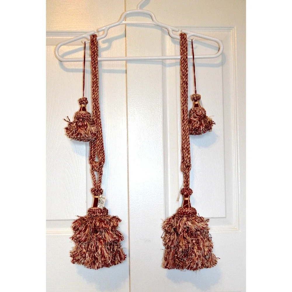 Lot of 4 Vintage Red & Ivory Drapery TieBacks Twisted Cord‎ Regency Shabby Chic